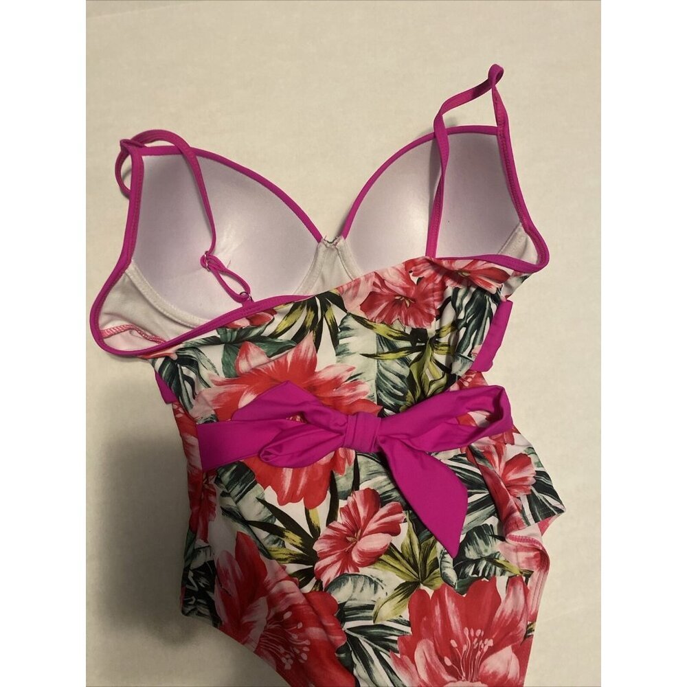 Women's Swimsuit One Piece Pink & Flowers Body Contouring Size L  NWOT Unbranded - Picture 8 of 9